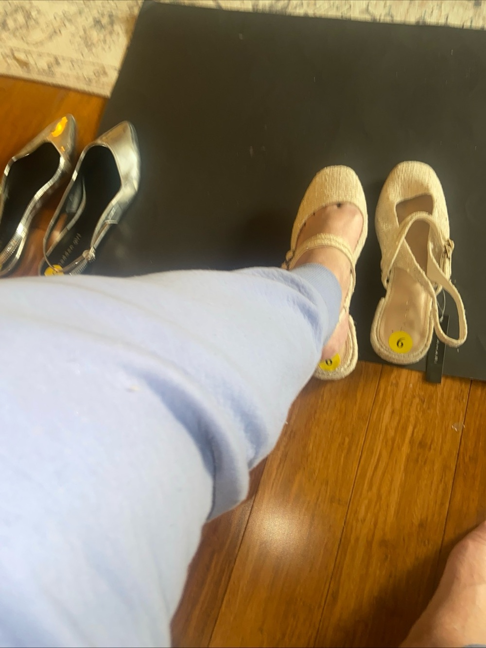 Tahari Beige Woven Mary Jane Espadrille Heels